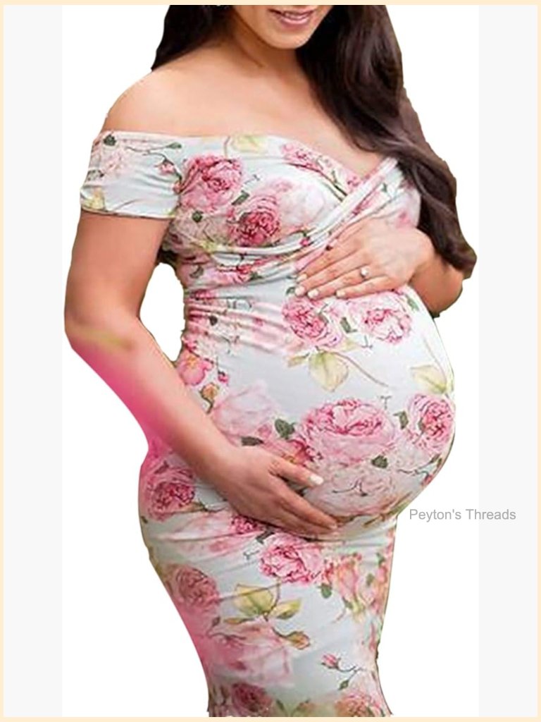 Off Shoulder Floral Maxi Dress Maternity Photography